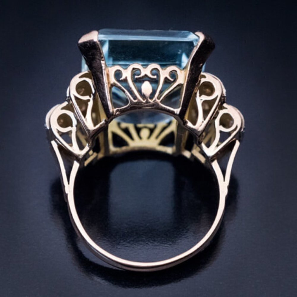 💎Radiant Cut Sea Blue Bright Gemstone Zircon Luxury Rings  Women, INDN8554 - Picture 2 of 3